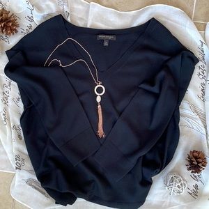 Black, merino wool, long sleeve sweater